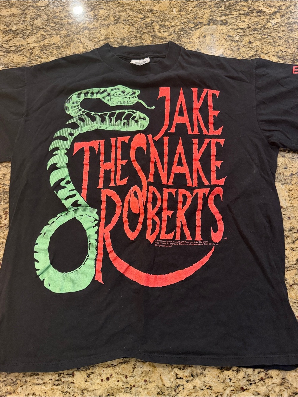 Jake The Snake Roberts Black Short Sleeve Tee with Green Snake WWF
